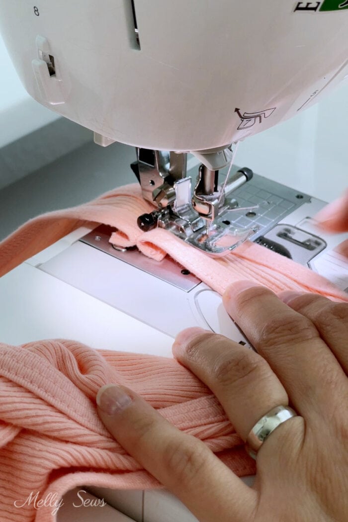 Sewing to shorten a strap