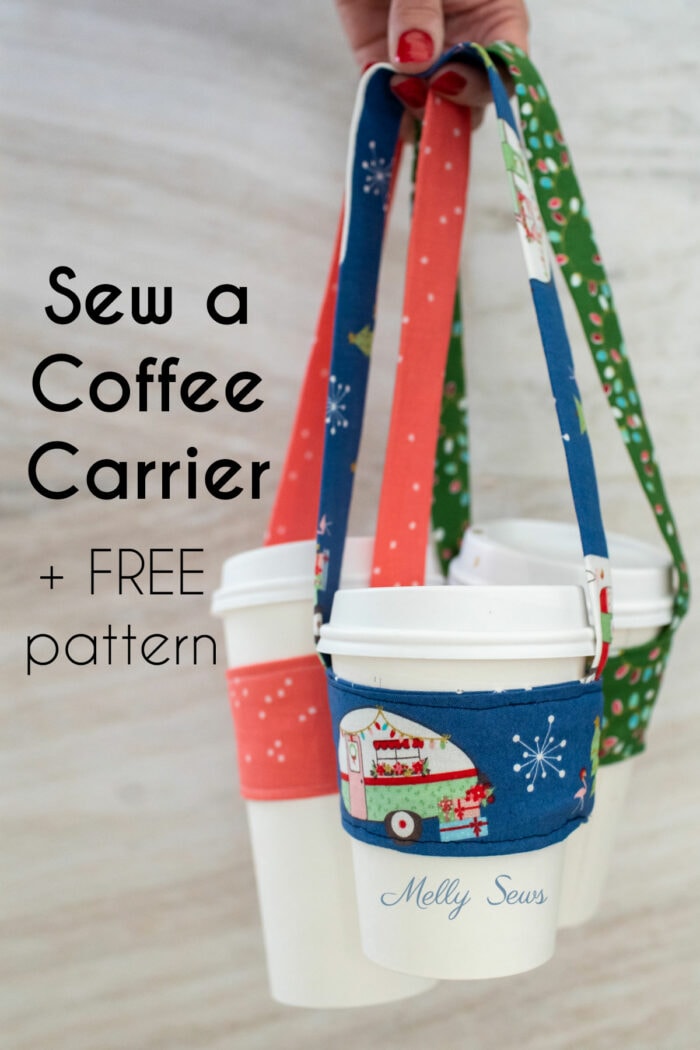 How to sew a coffee carrier pattern diy project in salmon, blue and green 