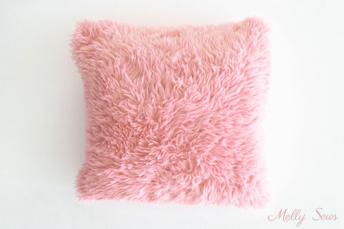 Blush pink fur pillow DIY sewn