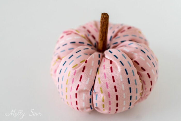 A pink quilting cotton fabric pumpkin to sew from scraps