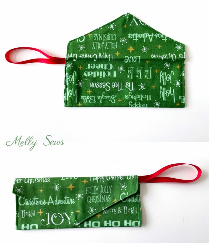 Reusable cash gift envelope sewn in Christmas fabric 