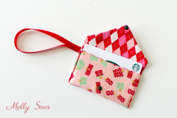 Gift card holder ornament in pink and red