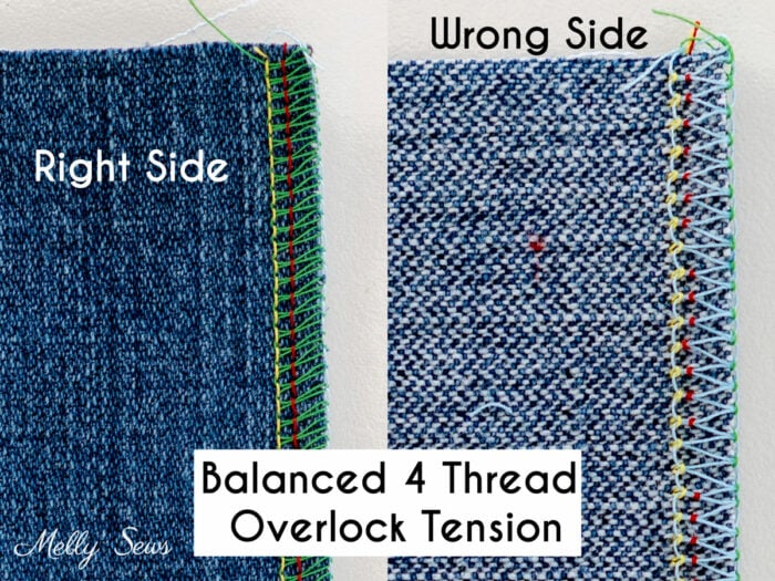 An example of balanced thread tension on a 4 thread overlocked seam