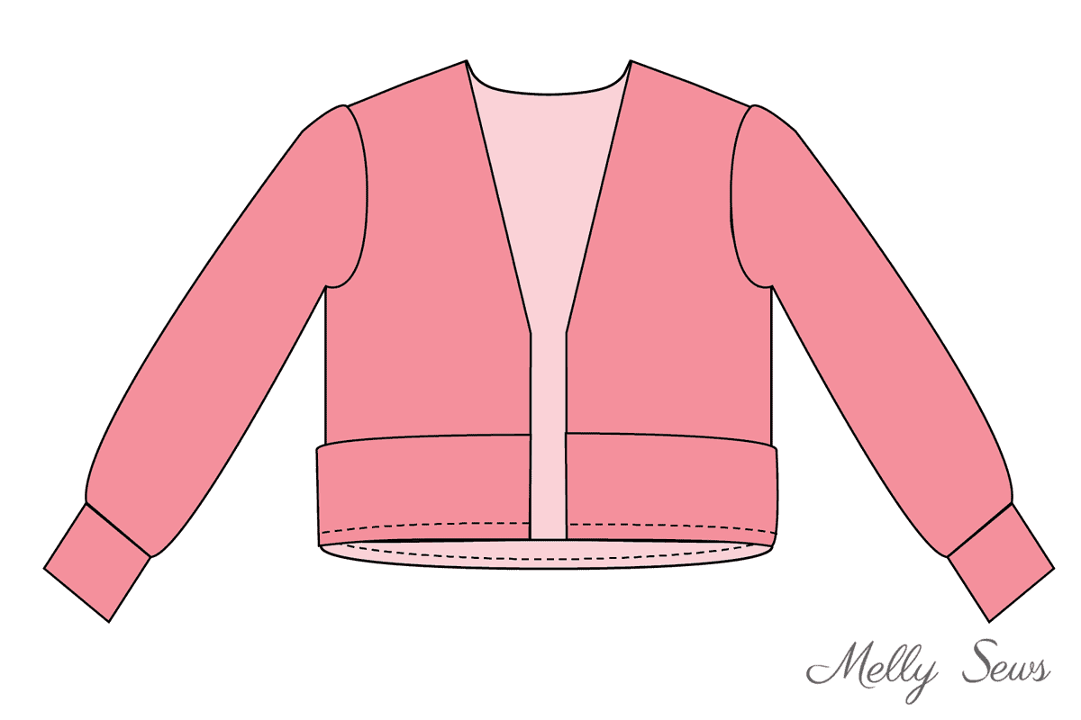 Diagram showing how to attach a hem band to a sweater