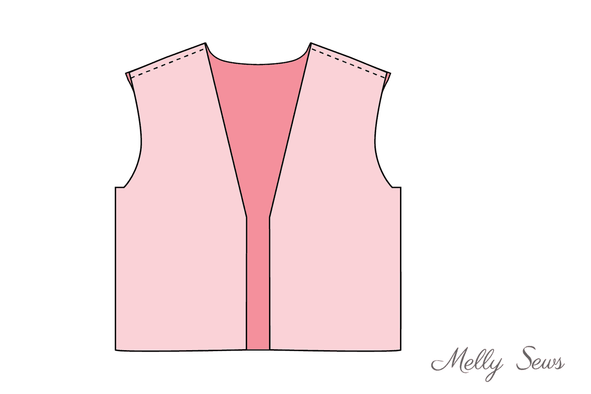 Diagram showing shoulder seams sewn