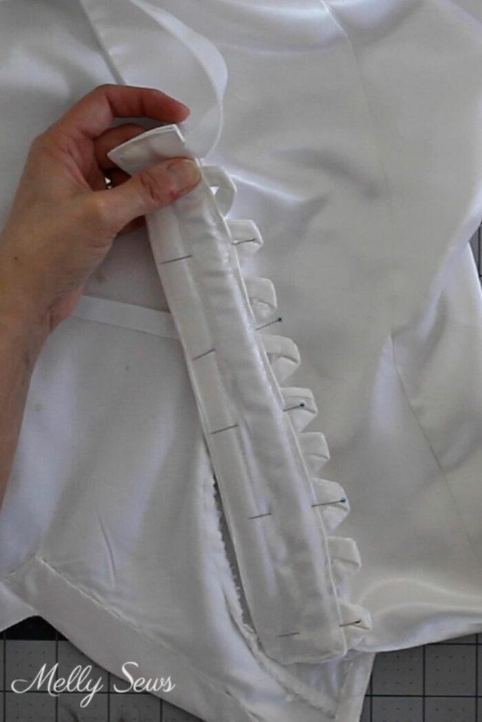 How to attach the side panels to replace the zipper in a dress with a lace up back
