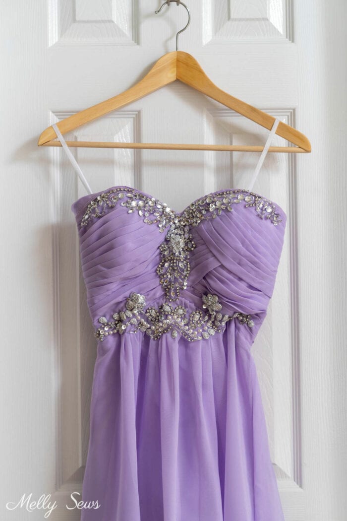 Light purple prom dress with crystals sewn on