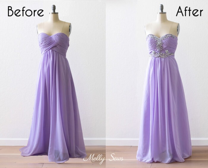Prom dress thrift flip - lavender prom dress before and after