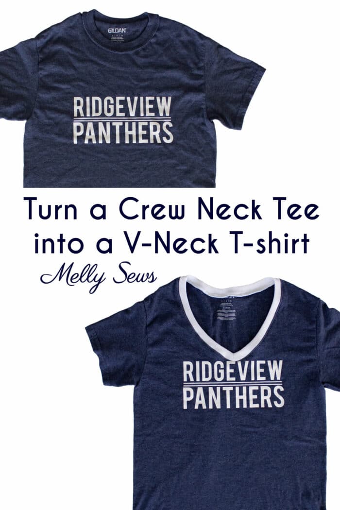 How to Turn a Crew Neck into a V-Neck T-shirt - Blue Crew Neck Tee becomes a V neck tee with a white neckband
