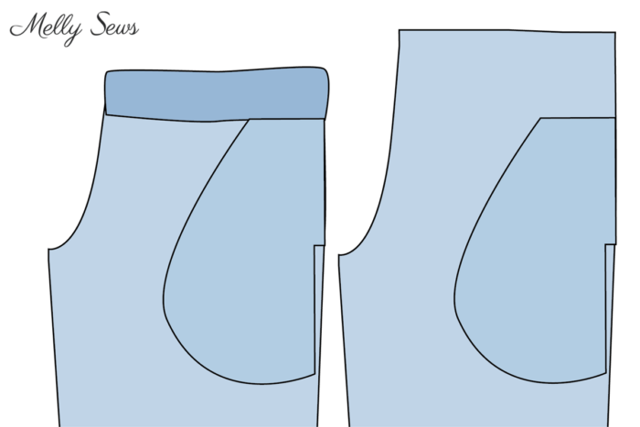 Diagram showing pocket placement to sew PJ pants 