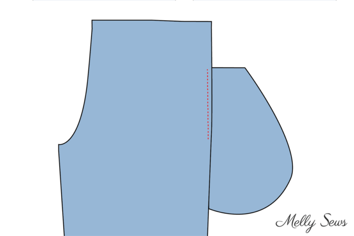 Diagram showing pocket topstitching when sewing pants 