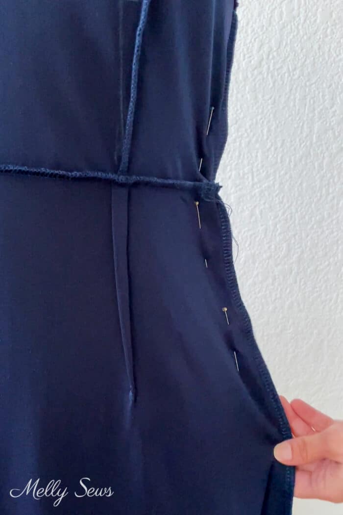 Inside out dress with pins on side seam