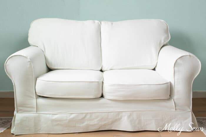 White canvas slipcover on a couch